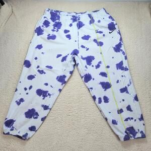 Nike White & Purple Tie-Dye Joggers with Yellow Accent